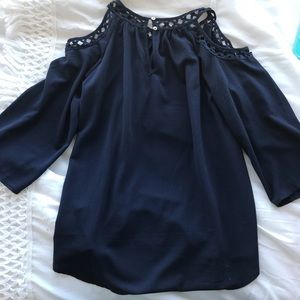 Navy open-shoulder top
